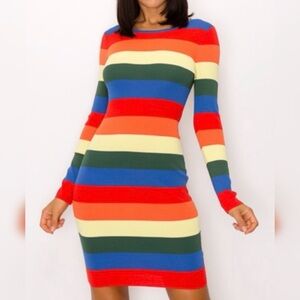 Colorful Striped Long Sleeve Dress